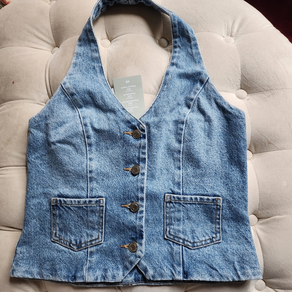 H&M denim halter vest light blue  NWT.